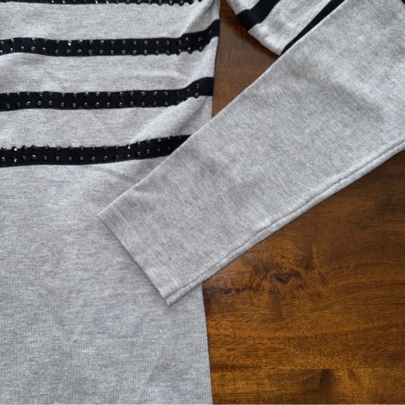 Belldini Black and Gray Stripe Zip Up Mock Neck Knit Sweater Petite Small PS - Picture 3 of 12